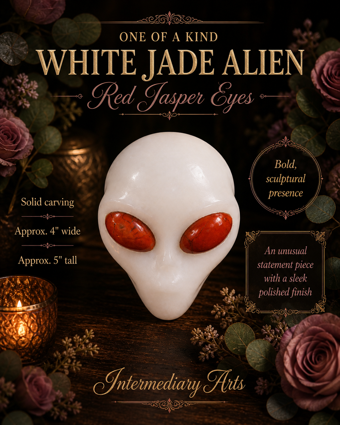 White Jade & Red Jasper Alien Head