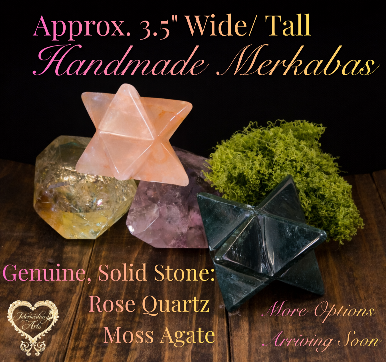 Handmade Stone Merkabas in Rose Quartz and Moss Agate