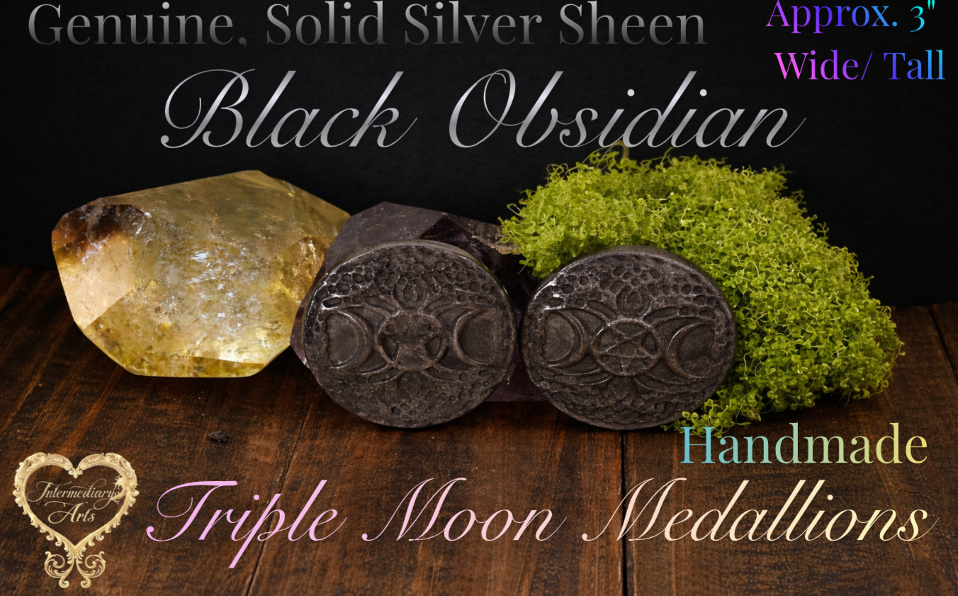 Triple Moon Silver Sheen Obsidian Medallion