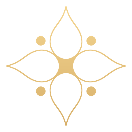 The mark of Maison Lilas- a four-petaled flower drawn in fine line work with a solid star at its heart and four pearls