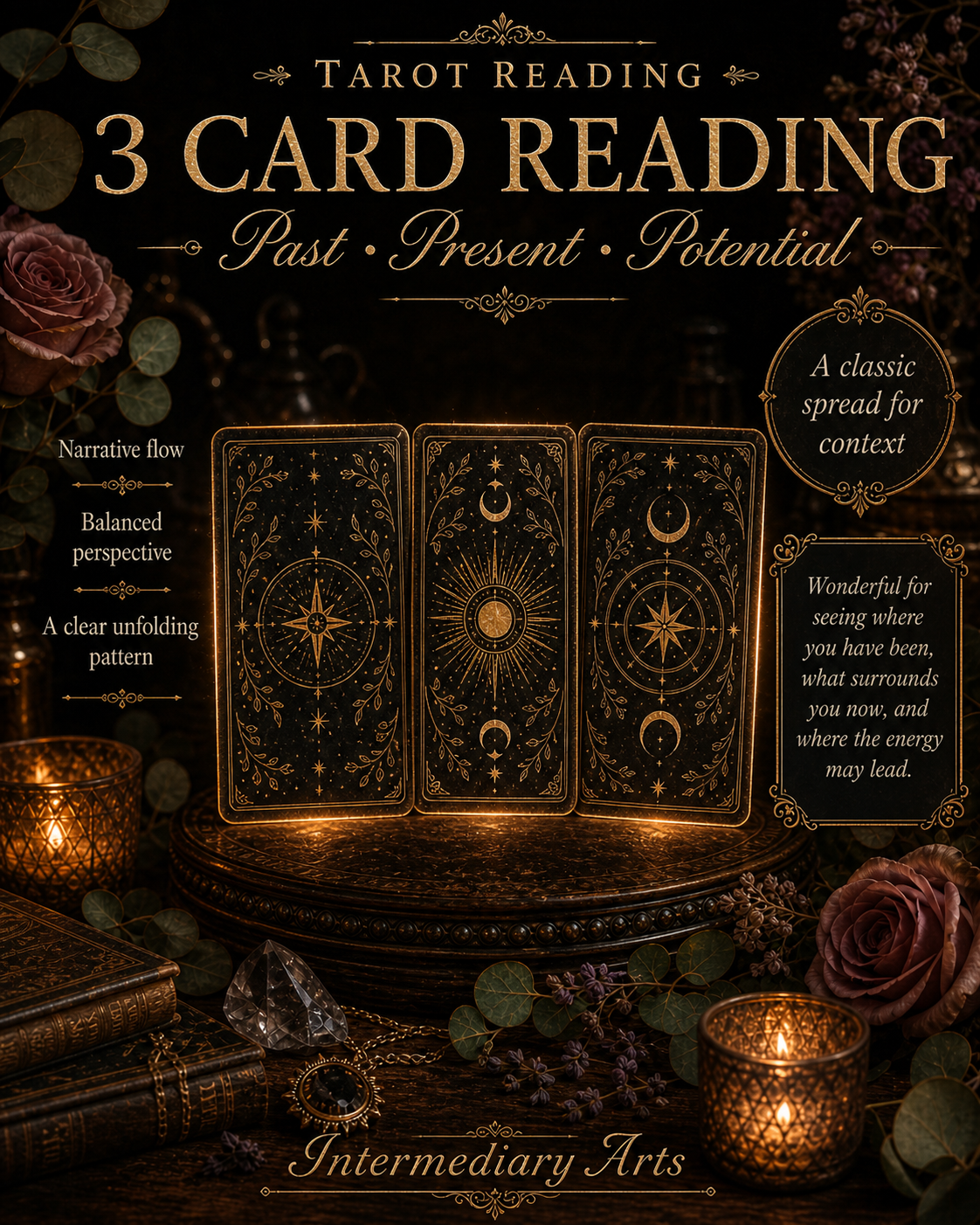 Three Card Spread- Past, Present, Potential tarot reading